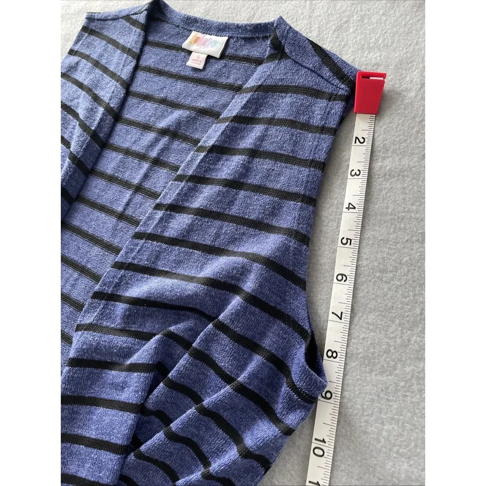Lularoe Duster Vest, Size S, Open Front Blue/Black‎ Stripe Lightweight